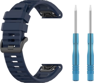 Siliconen bandje - geschikt voor Garmin Fenix 5 / 5 Plus / 6 / 6 Pro / 7 / 7 Pro / 8 (47 mm) / E (47 mm) / Epix (Pro) (2) 47 mm/ Quatix 5 / 6 / 7 / 7 Pro / Approach S60 / S62 / S70 47 mm / MARQ / D2 Delta / D2 Mach 1 / Descent G1 - donkerblauw