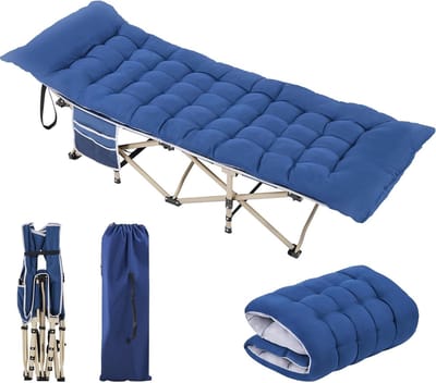 Opklapbed met Matras - Campingbed Gastenbed - Ontspannen Buiten - Inclusief Draagtas - 191 x 67 cm - Blauw