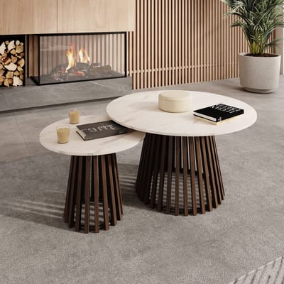 Meubella - Maroa - Salontafel set van 2 - Walnootpatroon/Marmerlook