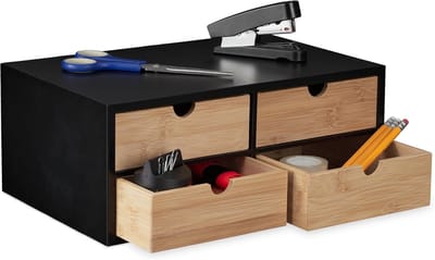 Famanu – Bureau organizer met 4 lades – bamboe & MDF – bureaubakje kantoor – 13,5x33x21 cm (naturel/