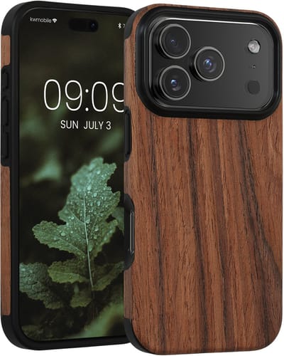 kwmobile hoesje geschikt voor Apple iPhone 17 Pro - Back cover voor smartphone - Telefoonhoesje van hout in bruin - Houtnerven design