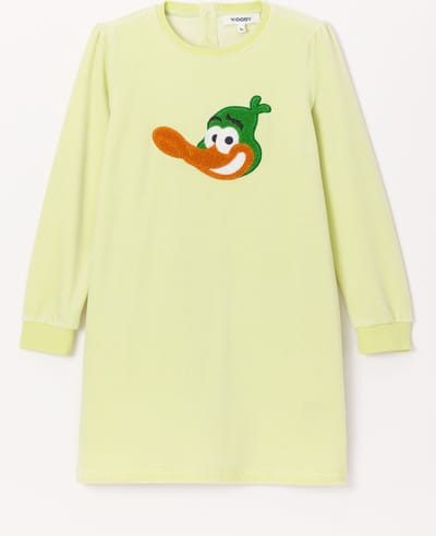 Woody slaapkleed meisjes/dames velours - lichtgroen - eend - 242-10-NIL-V/705 - maat 128