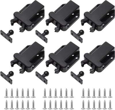Set van 6 Push Lock Deuropeners met Schroeven, Automatische Ontgrendeling voor Lades en Kasten, Zwart