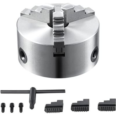 VEVOR klauwplaat K11-160 160 mm drieklauwplaat HT300 materiaal 3-klauwplaat klembereik 3,5-160 mm 3-klauwplaat, 20Cr, ≥53HRC φ45 mm boorhouder draaibank zelfcentrerend