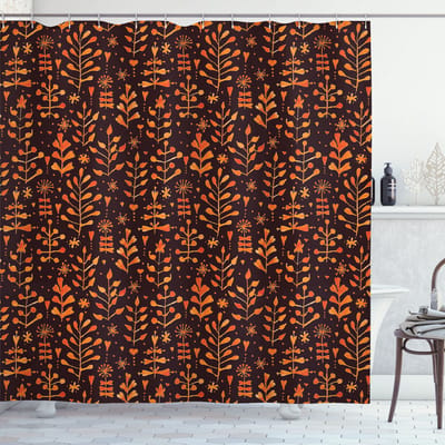 ABAKUHAUS Bloemen douchegordijn – 175x180 cm – oranje maroon