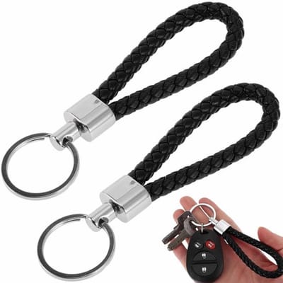 Sleutelhanger Leer - Gevlochten Sleutelhanger - Sleutelhanger Auto - Sleutelhanger Volwassenen - Set van 2 - Zwart - Autosleutelhanger