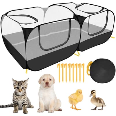Draagbare Opvouwbare Huisdierentent Speelren Kennel Transparant Ademend Hek Groot Onderdak voor Kat Hond Puppy Kitten Binnen Buiten zwart