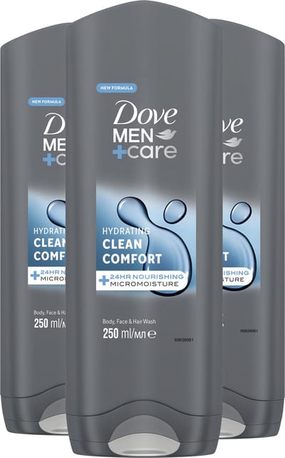 Dove Men+Care Clean Comfort 3-in-1 Douchegel - 3 x 250 ml - Voordeelverpakking