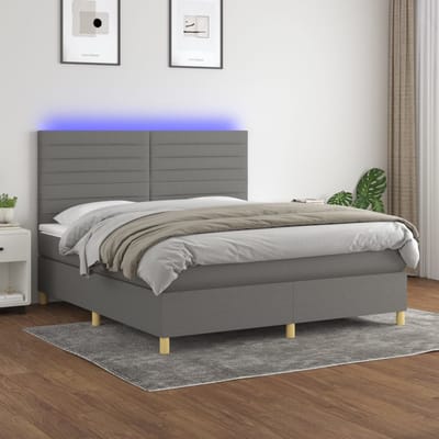 vidaXL - Boxspring - met - matras - en - LED - stof - donkergrijs - 180x200 - cm