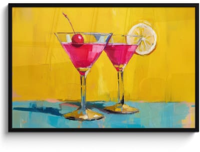 Poster in lijst - Fotolijst 120x80 cm - Posters - Glazen - Cocktail - Citroen - Kers - Posterlijst zwart - Decoratie - Wanddecoratie woonkamer - Muurdecoratie slaapkamer