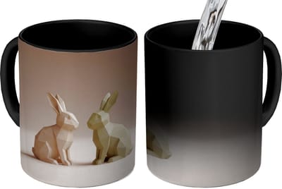 Magische Mok - Foto op Warmte Mokken - Koffiemok - Konijnen - Abstract - Bruin - Minimalistisch - Magic Mok - Beker - 350 ML - Theemok