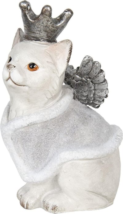 Clayre & Eef Beeld Kat 17x15x28 cm Grijs Kunststof