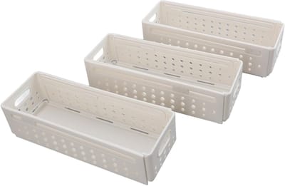 Uitbreidbare opbergdozen set van 3, stapelbare plastic opslagcontainers voor keuken en boodschappen, ideaal voor bestekorganizers en ruimtebesparing