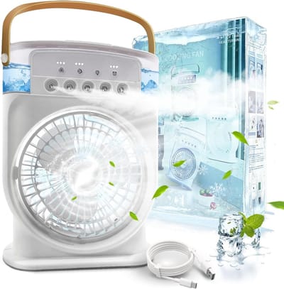 Mobiele airconditioning, stil, 4-in-1, luchtkoeler, mini met accu, mobiele airconditioning, zonder afvoerslang, draagbare airconditioning met verdampingskoeling, ventilator, type C met timer (wit)
