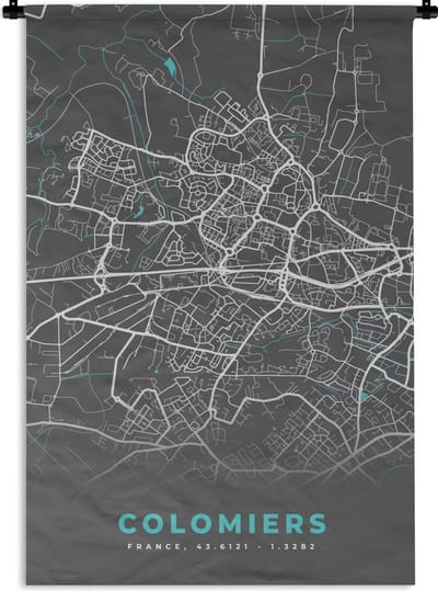 Wandkleed - Wanddoek - Colomiers - Frankrijk - Stadskaart - Kaart - Plattegrond - 120x180 cm - Wandtapijt