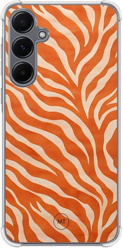 Hoesje (shockproof) geschikt voor Samsung Galaxy A15 - Zebra oranje - Extra sterke case - TPU/polycarbonaat - Print - Oranje, Transparant