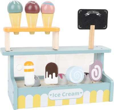 Houten Ijsspeelset - Speelgoedkraam - Rollenspel - Simulatie uiterlijk - 32 x 14 x 14 cm - Houtkleur