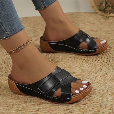 Zomermode Nieuwe Schoenen Dames Slippers Wedge Sandalen Premium Open Teen Sandalen Vintage Antislip Casual Dames Platform Schoenen 38 black