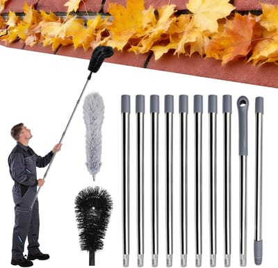 Dakgoot Reiniger - Borstel Set - Buitenonderhoud - Uittrekbare Steel - 10-delig - Grijs