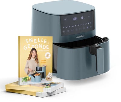 Zomerdeal: XXL Air Fryer 7,2 L Smokey Blue + Sandra’s snelle en gezonde Air Fryer-recepten