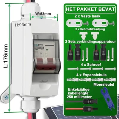 Miniatuur Stroomonderbreker DC500V 32A - IP65 Waterdichte Ontkoppel Schakelaar met Muurhaken voor Zonne-energie Systemen