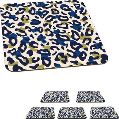 Onderzetters voor glazen - Panter - Design - Blauw - Groen - 10x10 cm - Glasonderzetters - 6 stuks