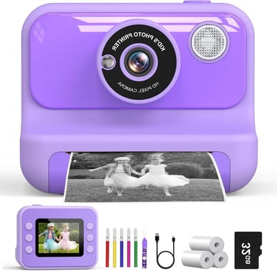 Instant Camera Kinderen - Kindercamera Printen - Foto's Maken - Direct Zwart Wit Printen - 2.4 Inch Scherm - Paars
