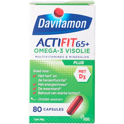 Davitamon Actifit 65+ Omega-3 Visolie - Multivitamine speciaal samengesteld voor 65 plussers - 80 capsules