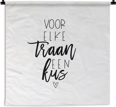 Wandkleed - Wanddoek - Sterkte - Quote - Zwart - Kus - 180x180 cm - Wandtapijt