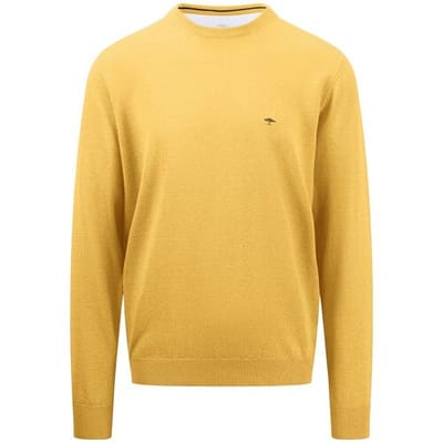 Fynch-Hatton Trui O-Neck Uni Color Superfine Cotton Knit Vivid Yellow / male