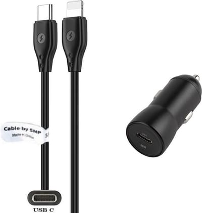 OneOne auto snellader + 1,0m OneOne USB C naar Lightning kabel. 20W lader. Universele autolader adapter past op Apple iPhone 12 Pro (Max), iPhone 13, iPhone 13 Mini, iPhone 13 Pro (Max), iPhone 14, iPhone 14 Plus, iPhone 14 Pro (Max)