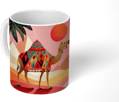 Mok - Koffiemok - Kameel - Pyramides - Rode zon - Mokken - 350 ML - Beker - Koffiemokken - Theemok