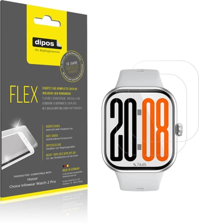 dipos – 2x Beschermfolie geschikt voor Honor Choice Infowear Watch 2 Pro | 3D Full Cover Screenprotector | 100% Passend