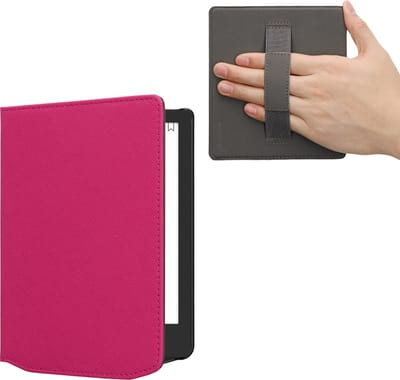 kwmobile flip cover geschikt voor Pocketbook Verse / Verse Lite / Verse Pro / Color / Vivlio Light/Light HD - Case met magnetische sluiting en handvat - Hoes voor e-reader in neon roze - design