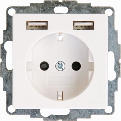 KOPP - Wandcontactdoos - Athenis HK07 - Inbouw - 1-voudig Stopcontact - 2-voudig USB Aansluiting - Randaarde - Kinderbeveiliging - Helder Glans Wit