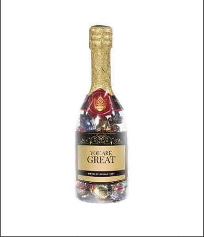 Drop - Champagnefles - You are great - Gevuld met Drop - In cadeauverpakking met gekleurd lint