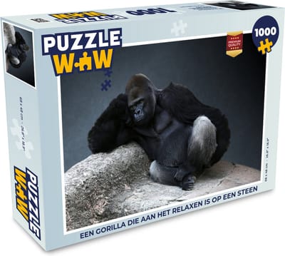 Puzzel Een Gorilla die aan het relaxen is op een steen - Legpuzzel - Puzzel 1000 stukjes volwassenen