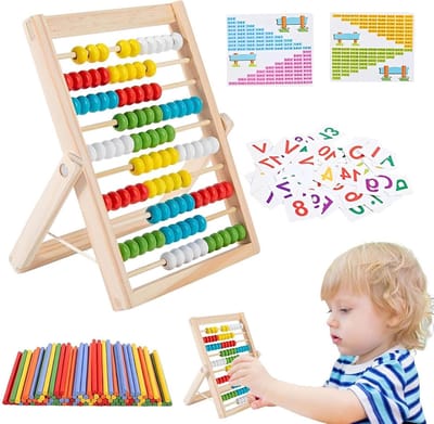 Houten Rekentuig - Telraam met stokjes - Leren rekenen - Stimulerende kleuren - 23.7 x 19.4 cm - Multicolor
