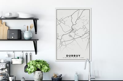 Canvas Schilderij Zwart Wit – België – Plattegrond – Stadskaart – Kaart – Durbuy - 60x90 cm - Wanddecoratie
