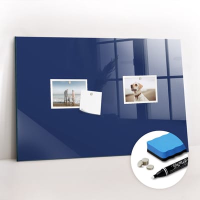 Tulup Whitebord - Kleur Marineblauw Magneetbord - 60 cm x 40 cm - Magnet Board - Wanddecoratie Kantoor - Magnetisch Bord - Inspiratiebord Kantoor - Inclusief Gratis Magneten & Marker & Spons - Memobord Keuken - Magneetbord Rechthoekig