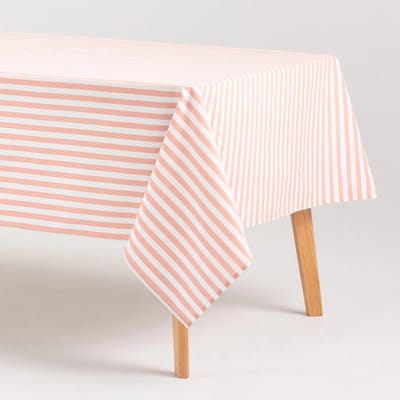 GAMUSI - Vlekbestendig Tafelkleed Katoen Polyester Streeppatroon Alma - 140 x 100 cm - Zalm - Tafellaken met Vlekwerende Coating - Landelijke Stijl