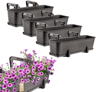 KADAX Wamat, 60 cm, set van 4 balkonbakken, kunststof plantenbak voor balkon en tuin, bruin, weerbestendig en stabiel, ideaal voor bloemen en kruiden