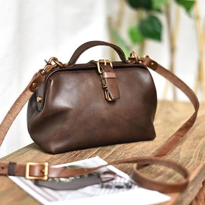 Vintage Artsen Tas Echt Leer Dames Handtas Eenvoudig Effen Kleur Echt Koeienhuid Schouder & Crossbody Tassen koffie