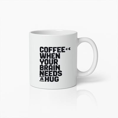 Koffiemok 330ml – “Koffie Wanneer Je Brein Een Knuffel Nodig Heeft” Grappige Quote Beker – Cadeau voor Koffieliefhebbers & Kantoorhumor
