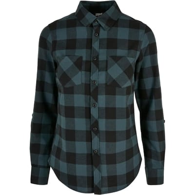 Urban Classics - Turnup Checked Flanell Blouse - XS - Blauw/Zwart