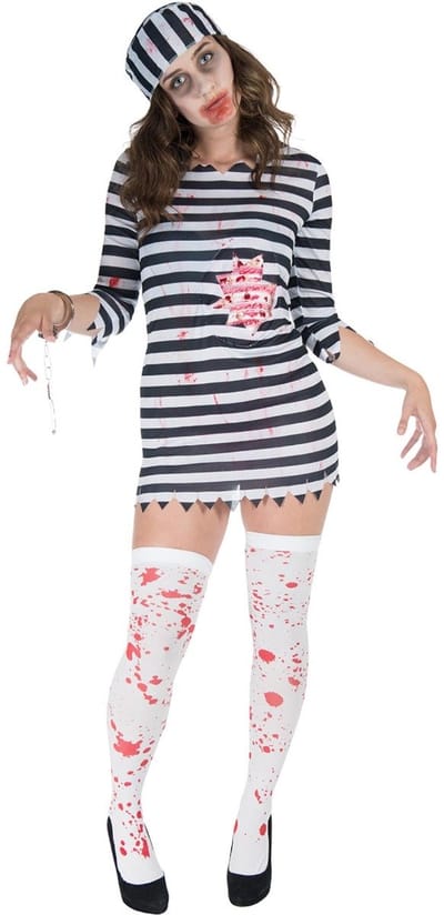 Zombie Convict Volwassenen Vrouwen Zwart / Wit Halloween en Horror Maat L