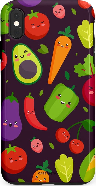 Casetastic Hoesje Geschikt voor Apple iPhone Xs Max - Stijlvolle Beschermende Duo-layer Case - Vrolijke Groentevrienden