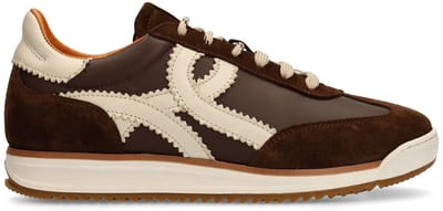 Manfield - Dames - Bruine leren sneakers met suède details - Maat 36