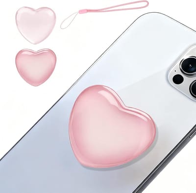Set van 2 Universele Hart Telefoonhandvatten, Inklapbaar Glas Hart met Polsbandje, Lichtroze en Kleurverloop Ontwerp voor Smartphones en Tablets, Ideaal voor Handige Grip en Stijlvolle Accessoires