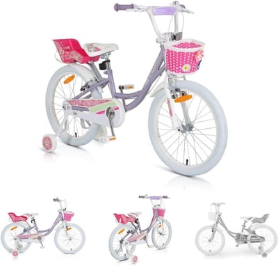 Kinderfiets 20 inch - Meisjesfiets Kinderloopfiets - Spelen en Fietsen - Met Poppenstoel en Mand - 20 inch - Paars